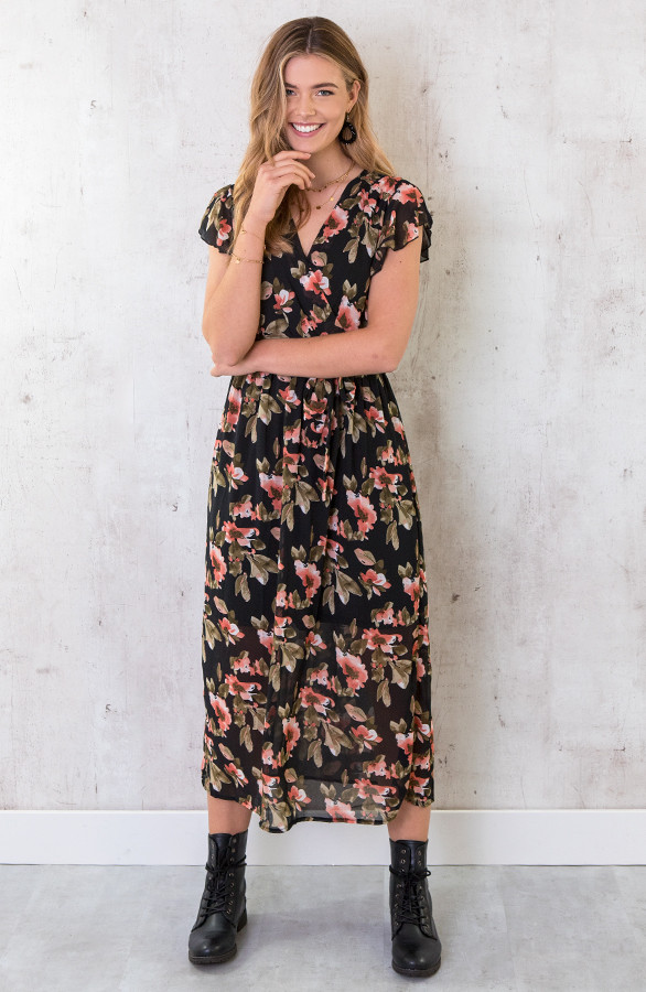 Maxi Jurk Bloemenprint Zwart fashionmusthaves