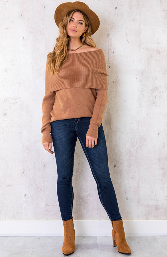 Off shoulder trui outlet gebreid